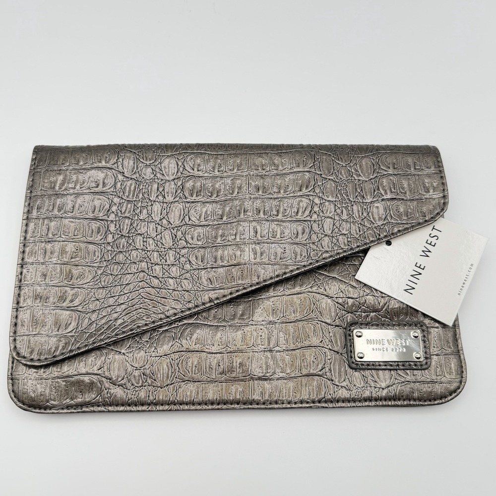 Nine West Cypress Faux Crocodile Metallic Envelope Clutch‎ Handbag